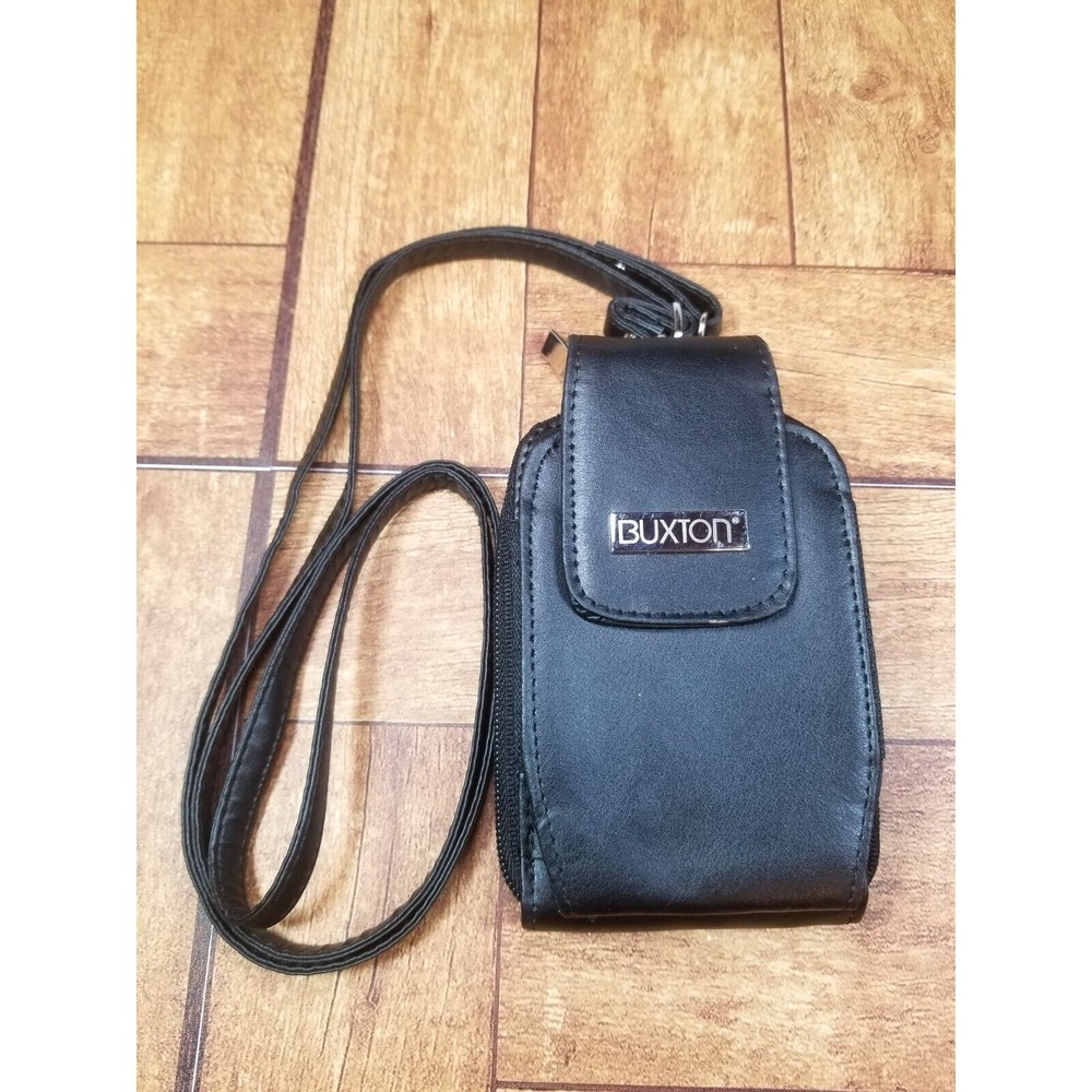 Buxton Black Small‎ Wallet Wristlet Crossbody with Removable Strap Zip Closure